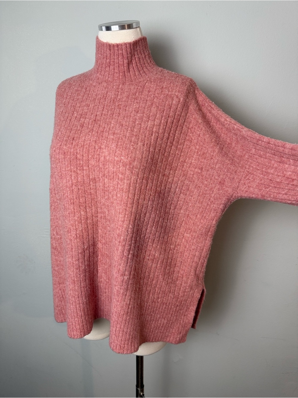 LOFT Rose Ribbed Mock Neck Poncho Sweater ~ Medium